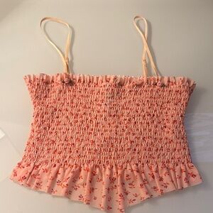 Anthropologie Pink Floral Smocked Top